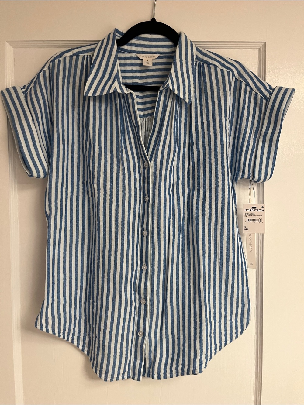 NWT Gauzy Blue & White Striped Short-Sleeve Blouse